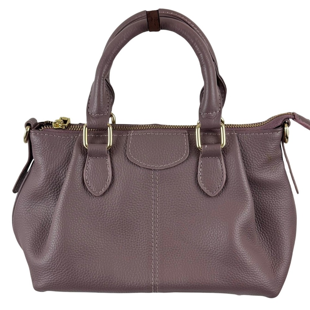 Mauve Purple Pebbled Leather Satchel Handbag Chic Classic Minimalist‎